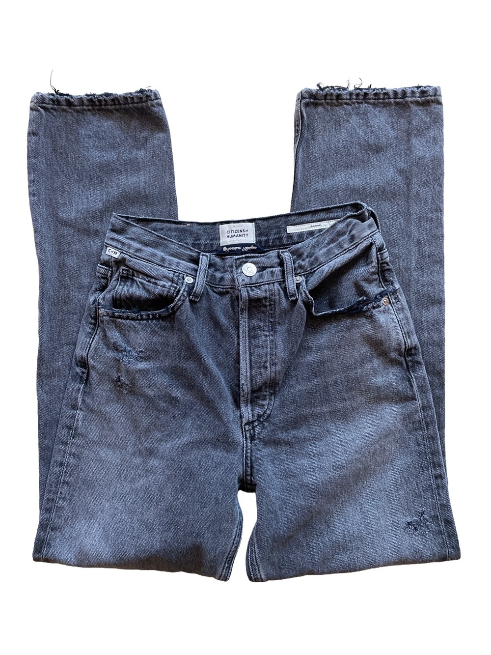 CITIZENS OF HUMANITY Sabine High Rise Straight Jeans 24 Button Fly Gray Black